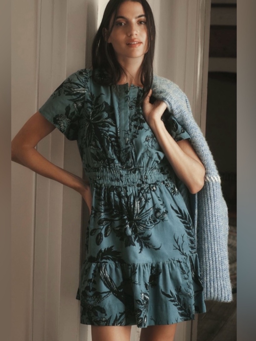 NWT Anthropologie Somerset Blue Floral Mini Dress Size Large